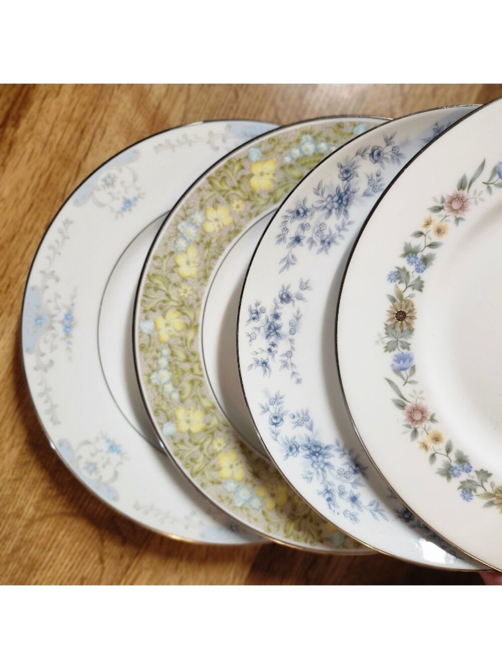 Mismatched Lunch Plates Colorful Florals Silver Rims 7.5" Fine China Porcelain S